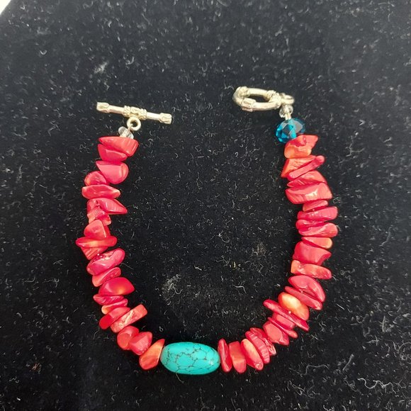 Two faux turquoise & coral Bracelets - Picture 8 of 12